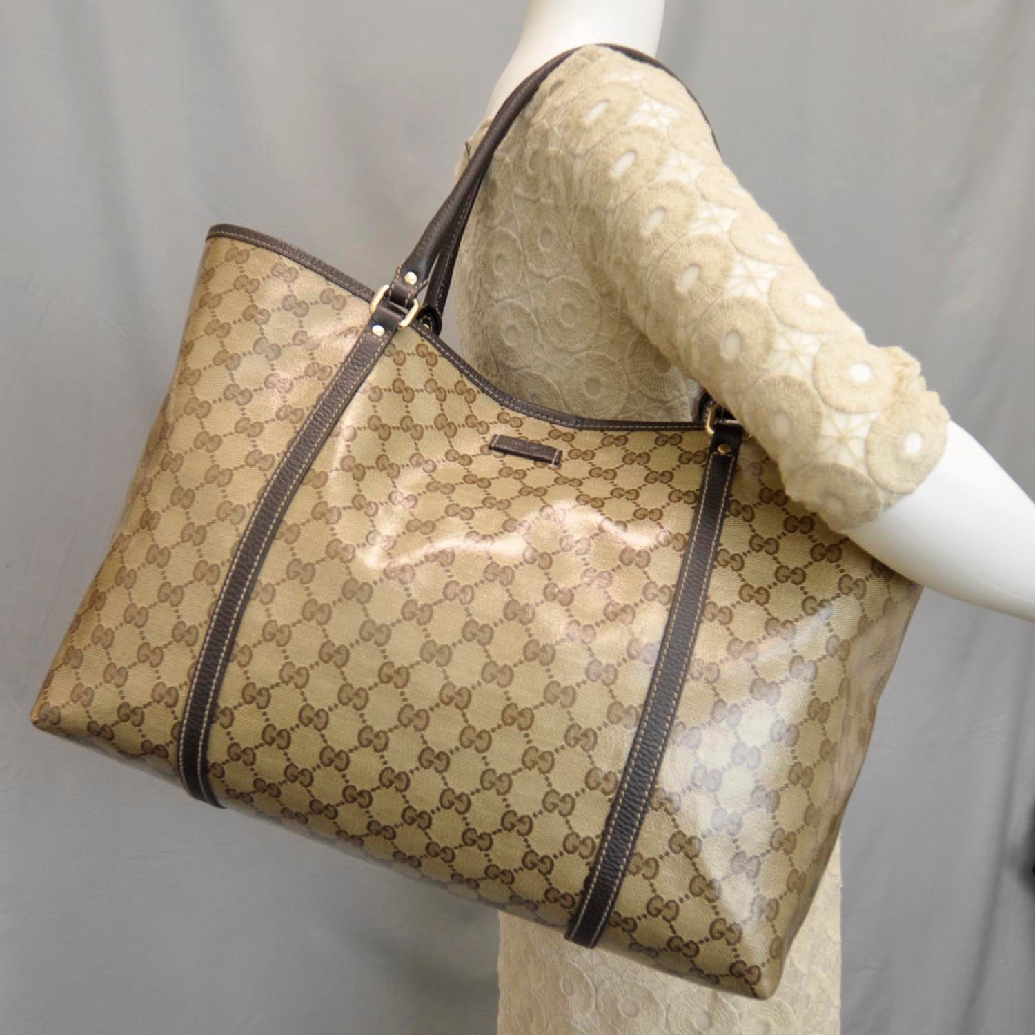 Gucci Crystal Monogram Large Joy Tote Beige Ebony Testa di Moro 2 of 12