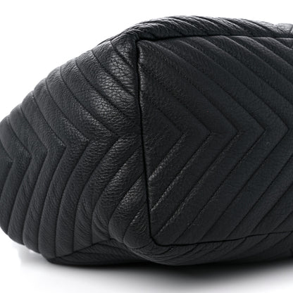Chanel Deerskin Chevron Large CC Chain Bucket Drawstring Bag Black 8 of 9