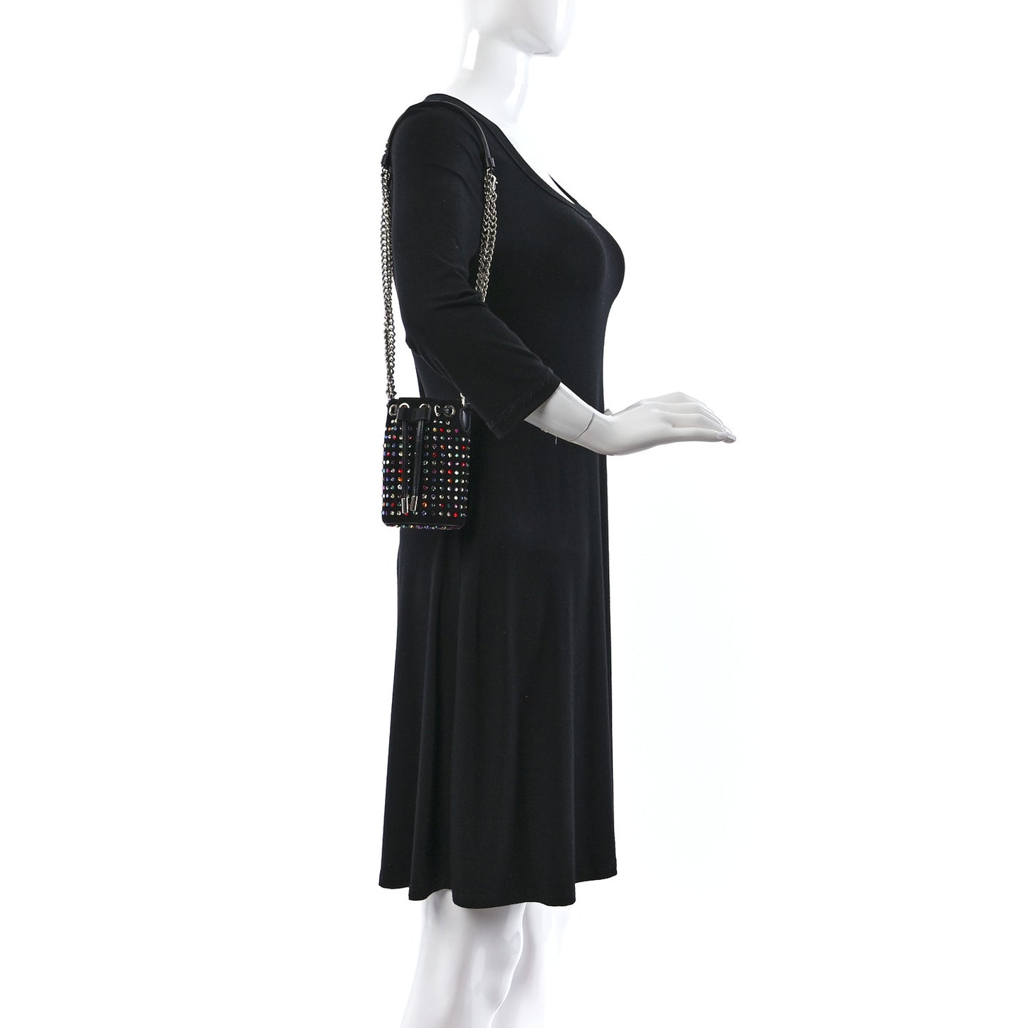 Calfskin Suede Strass Mini Marie Jane Bucket Black Multicolor