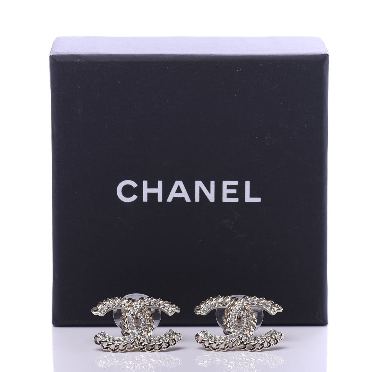 Crystal Chain CC Earrings Gold