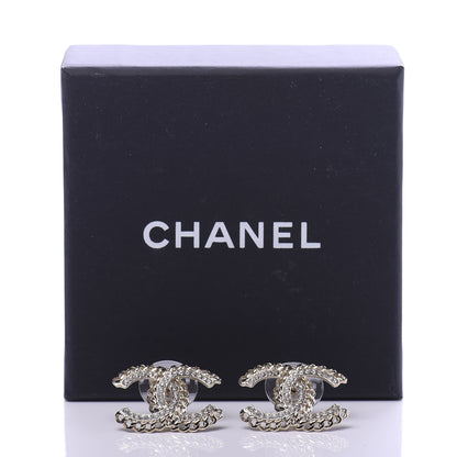 Chanel Crystal Chain CC Earrings Gold 5 of 5
