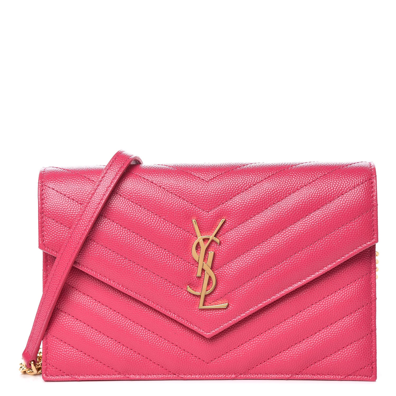 Saint Laurent Grain De Poudre Matelasse Chevron Monogram Envelope Chain Wallet Bubblegum 1 of 12