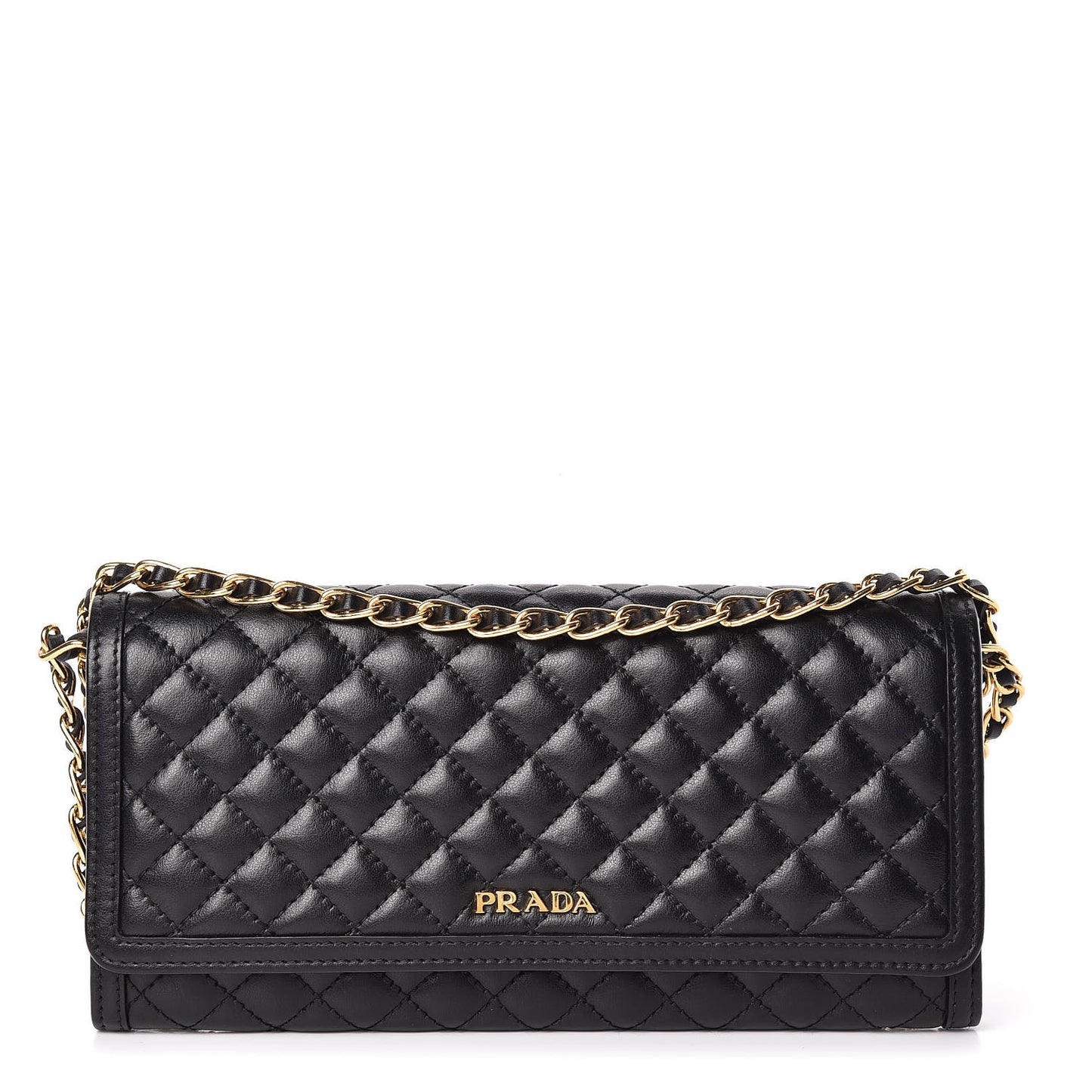 Soft Calfskin Quilted Chain Wallet Black