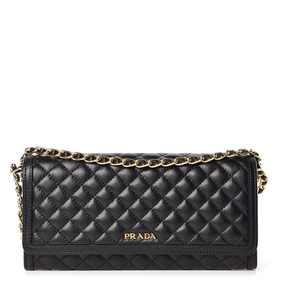 Prada Soft Calfskin Quilted Chain Wallet Black 1 of 14