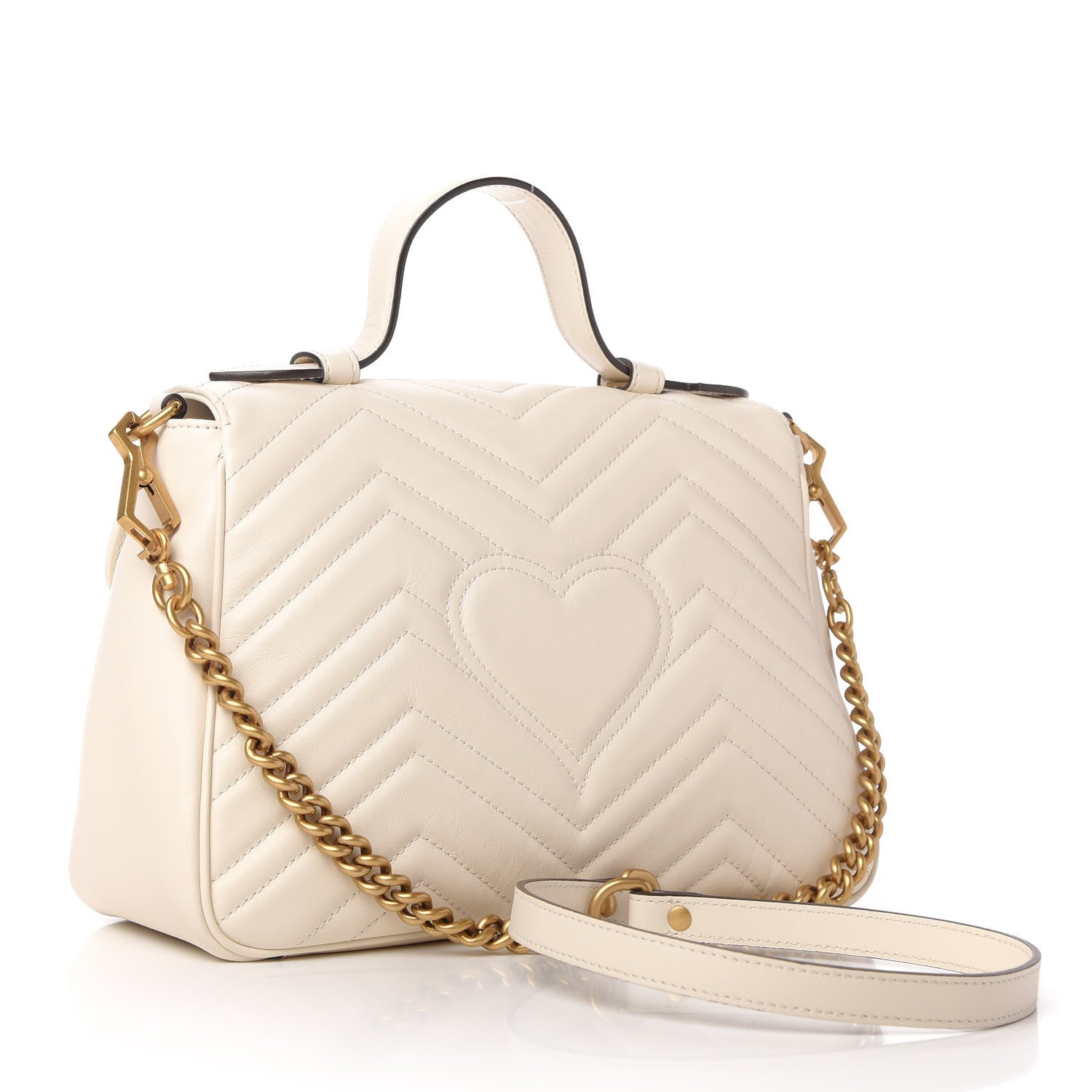 Gucci Calfskin Matelasse Small GG Marmont Top Handle Shoulder Bag White 3 of 10