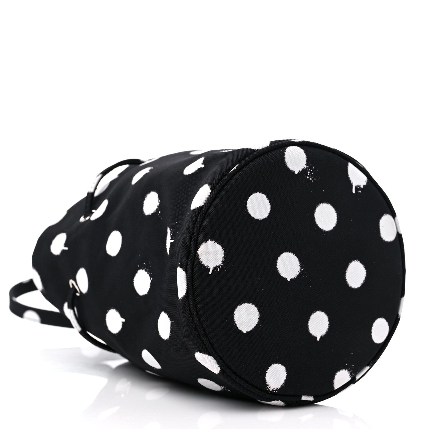 Balenciaga Recycled Sport Nylon Polka Dot Logo Embroidered Wheel Drawstring Bucket Bag Black White 4 of 9
