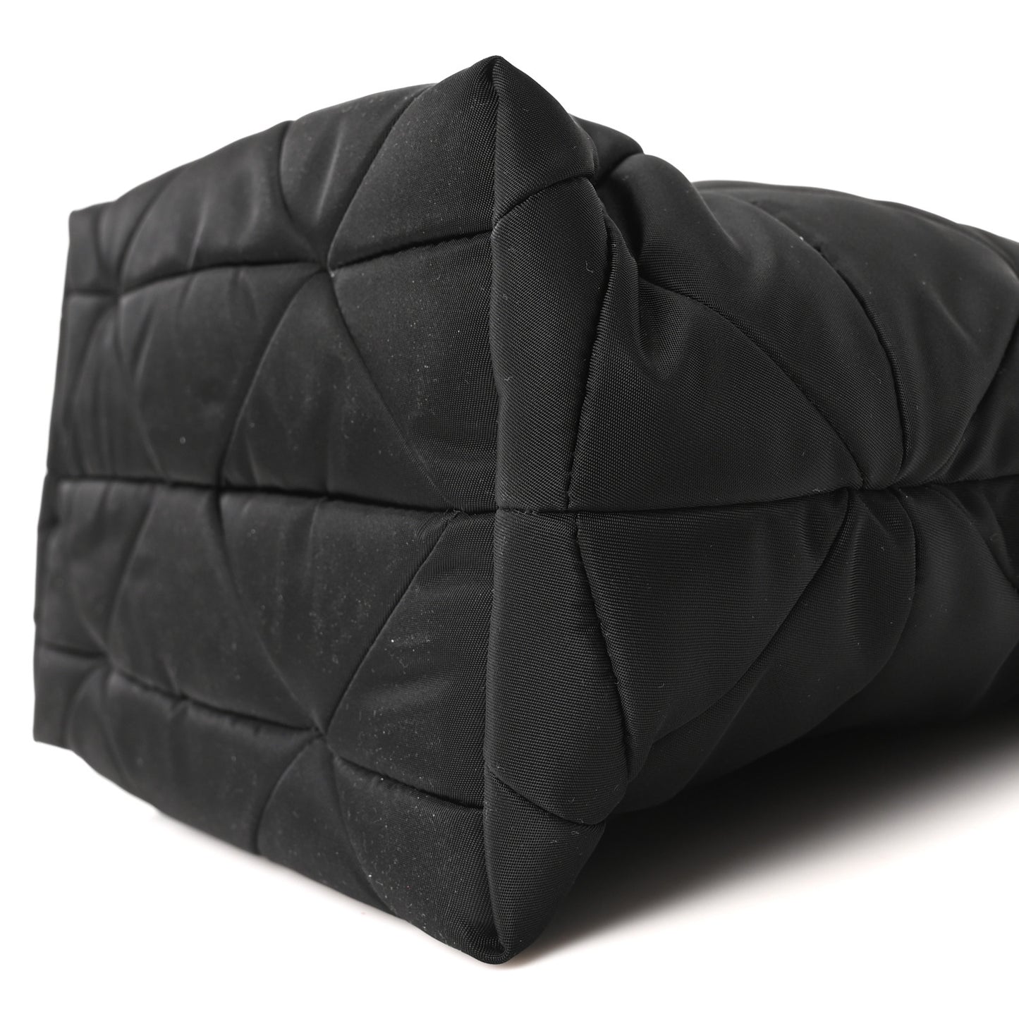 Re-Nylon Nappa Triangle Quilted Padded Double Handled Zip Pocket Tote Black