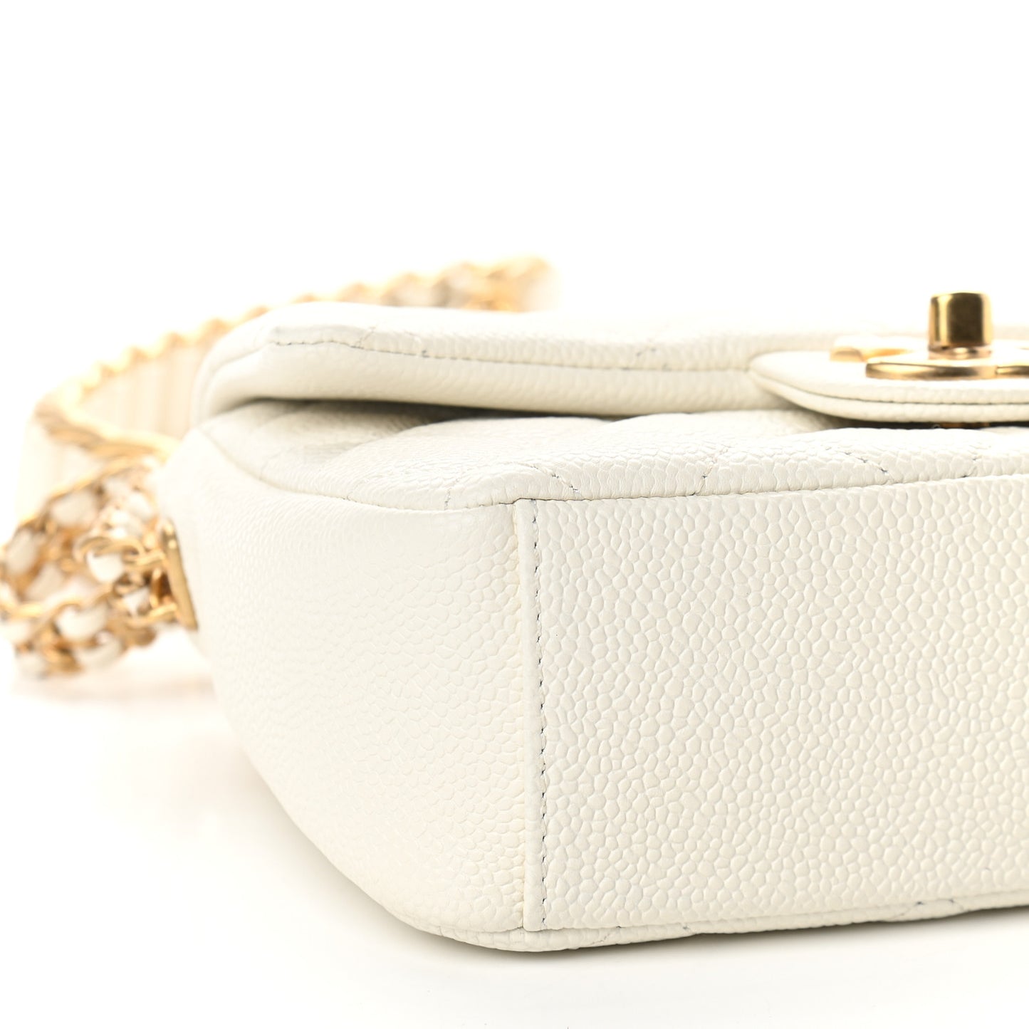 Caviar Quilted Mini Chain Soul Flap White