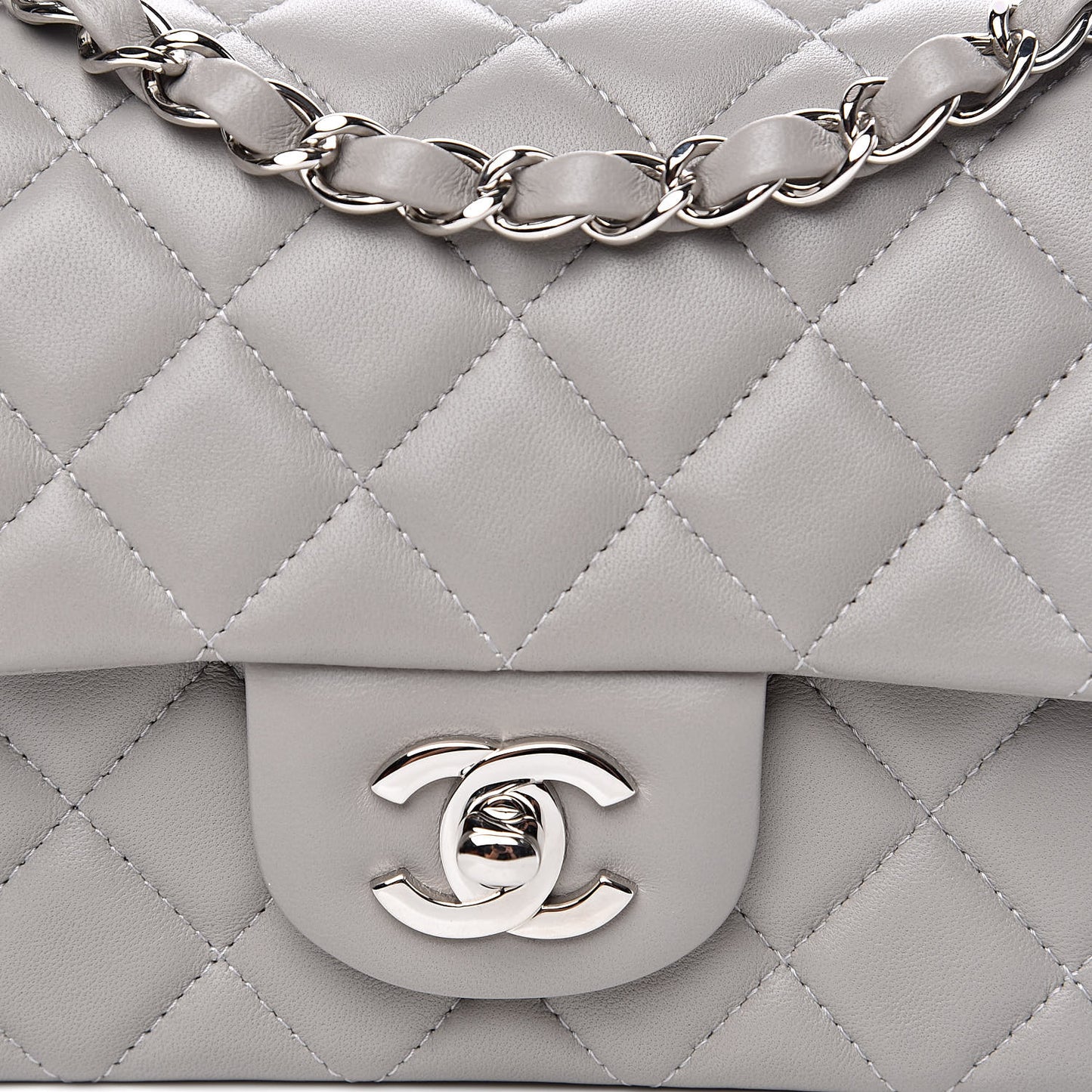 Lambskin Quilted Mini Rectangular Flap Grey