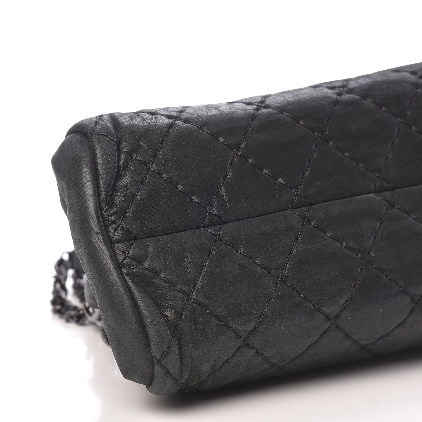 Iridescent Calfskin Medium Just Mademoiselle Bowling Bag Black