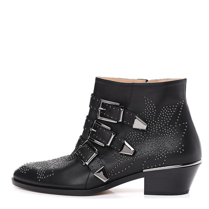 Chloe Nappa Sheepskin Studded Susanna Ankle Boots 37.5 Black 1 of 9