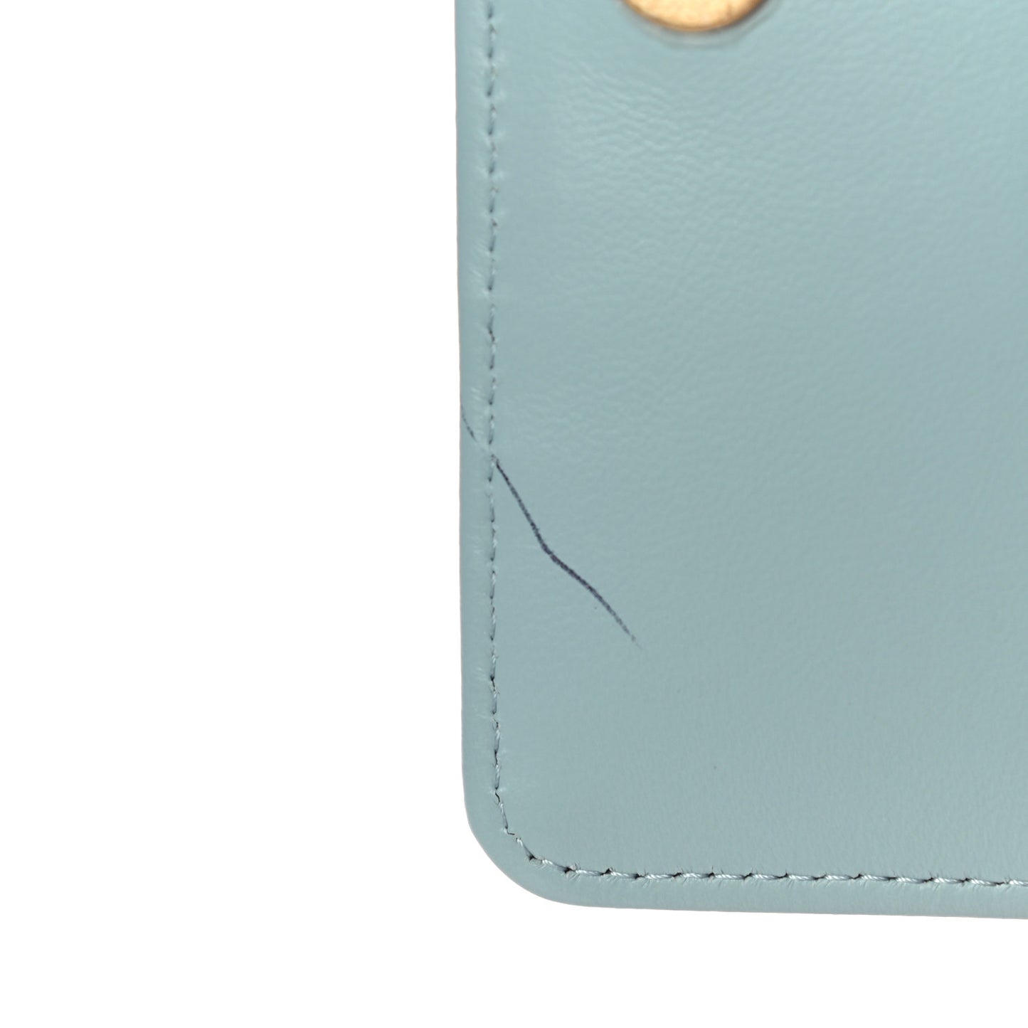 Lambskin Enamel Quilted Pending CC Clutch With Chain Light Blue
