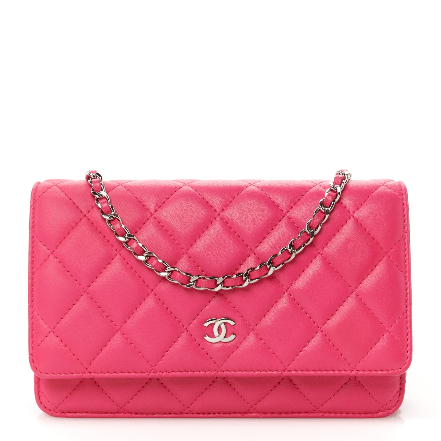 Lambskin Quilted Wallet On Chain WOC Dark Pink