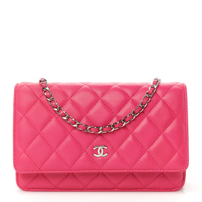 Chanel Lambskin Quilted Wallet On Chain WOC Dark Pink 1 of 11