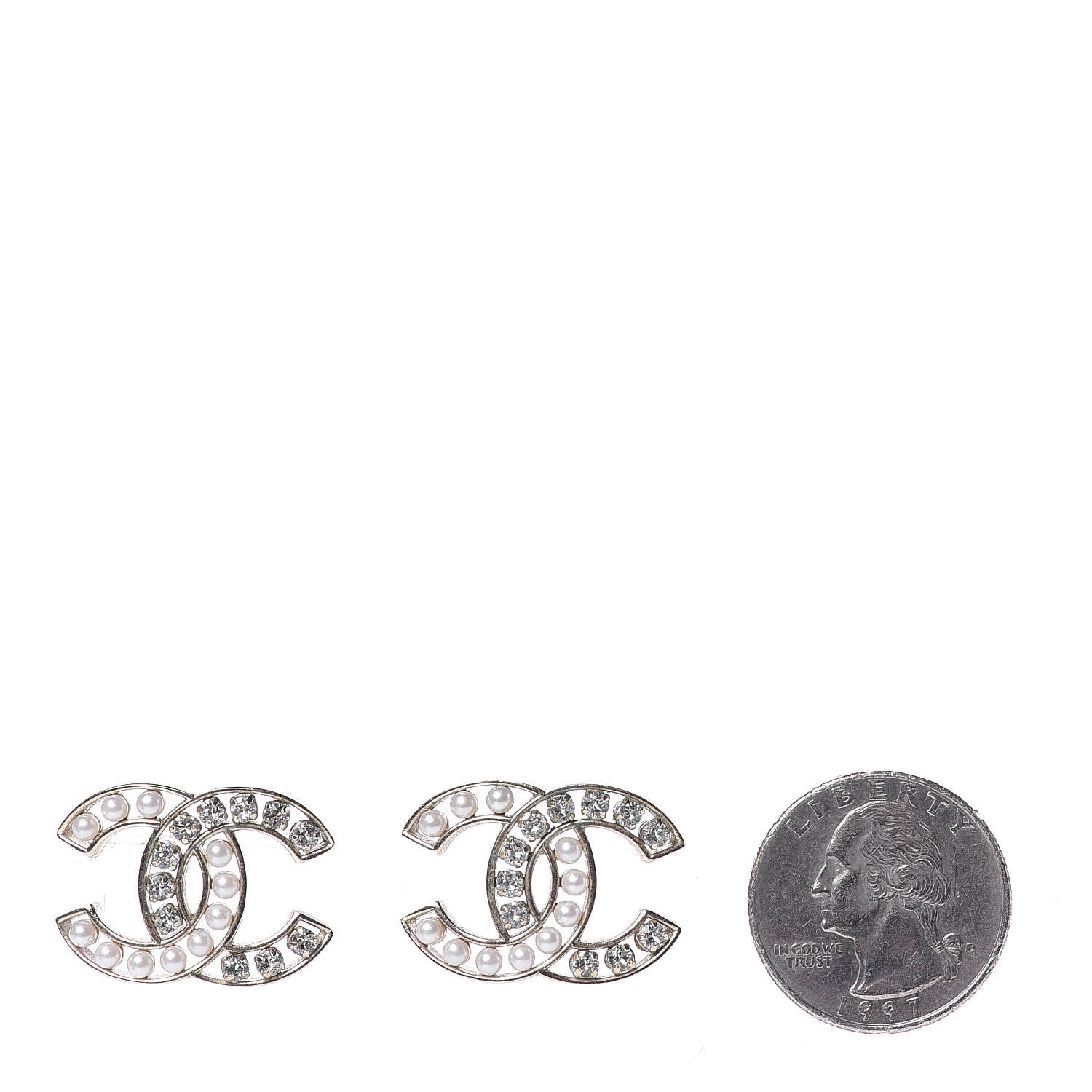 Chanel Crystal Pearl CC Earrings Light Gold 2 of 5