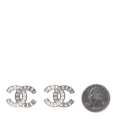 Chanel Crystal Pearl CC Earrings Light Gold 2 of 5