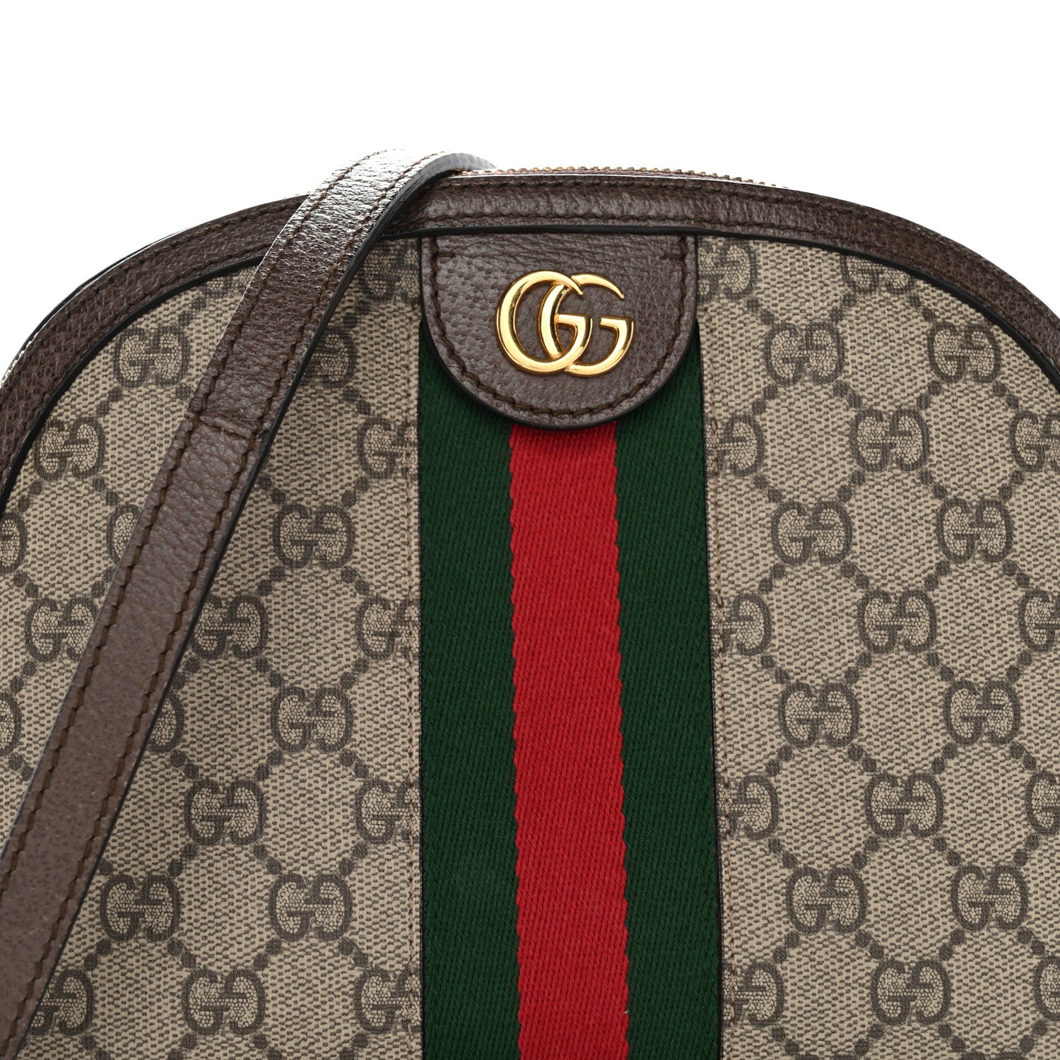Gucci GG Supreme Monogram Textured Dollar Calfskin Web Small Ophidia Dome Shoulder Bag Beige Ebony New Acero 8 of 12