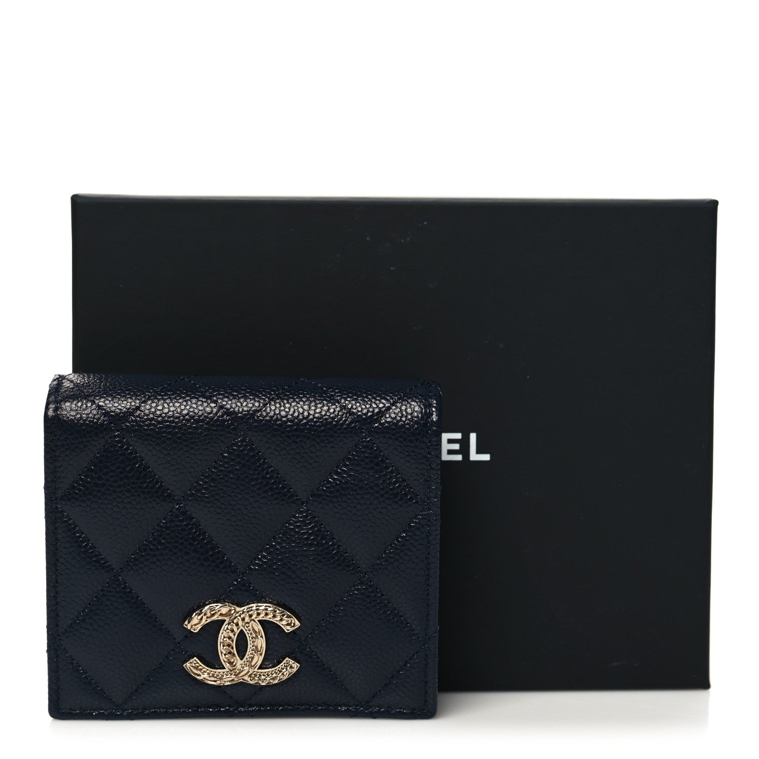 Chanel Caviar Quilted Multi Chain CC Compact Bifold Wallet Navy 11 of 11