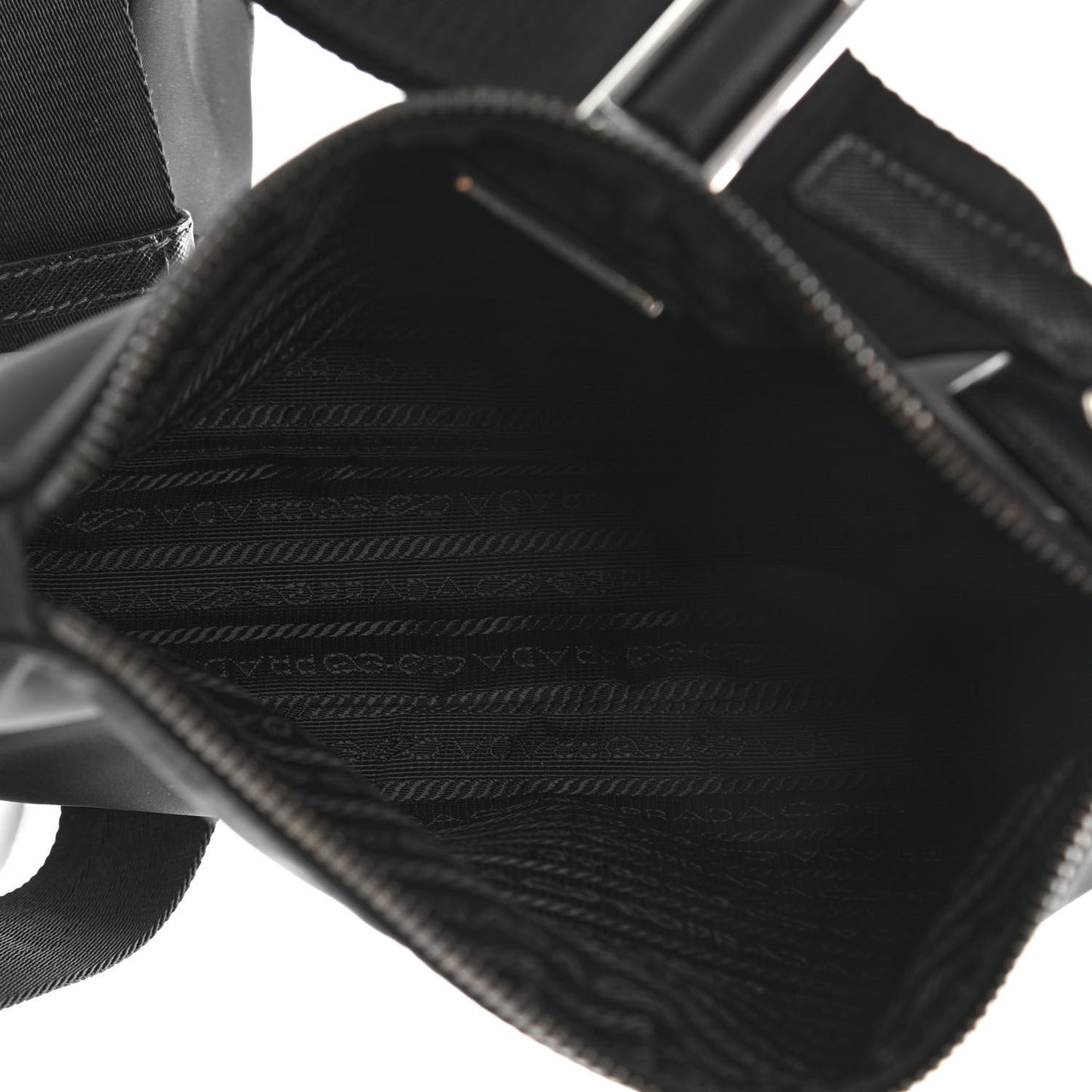 Re-Nylon Saffiano Pocket Zippered Shoulder Bag Black