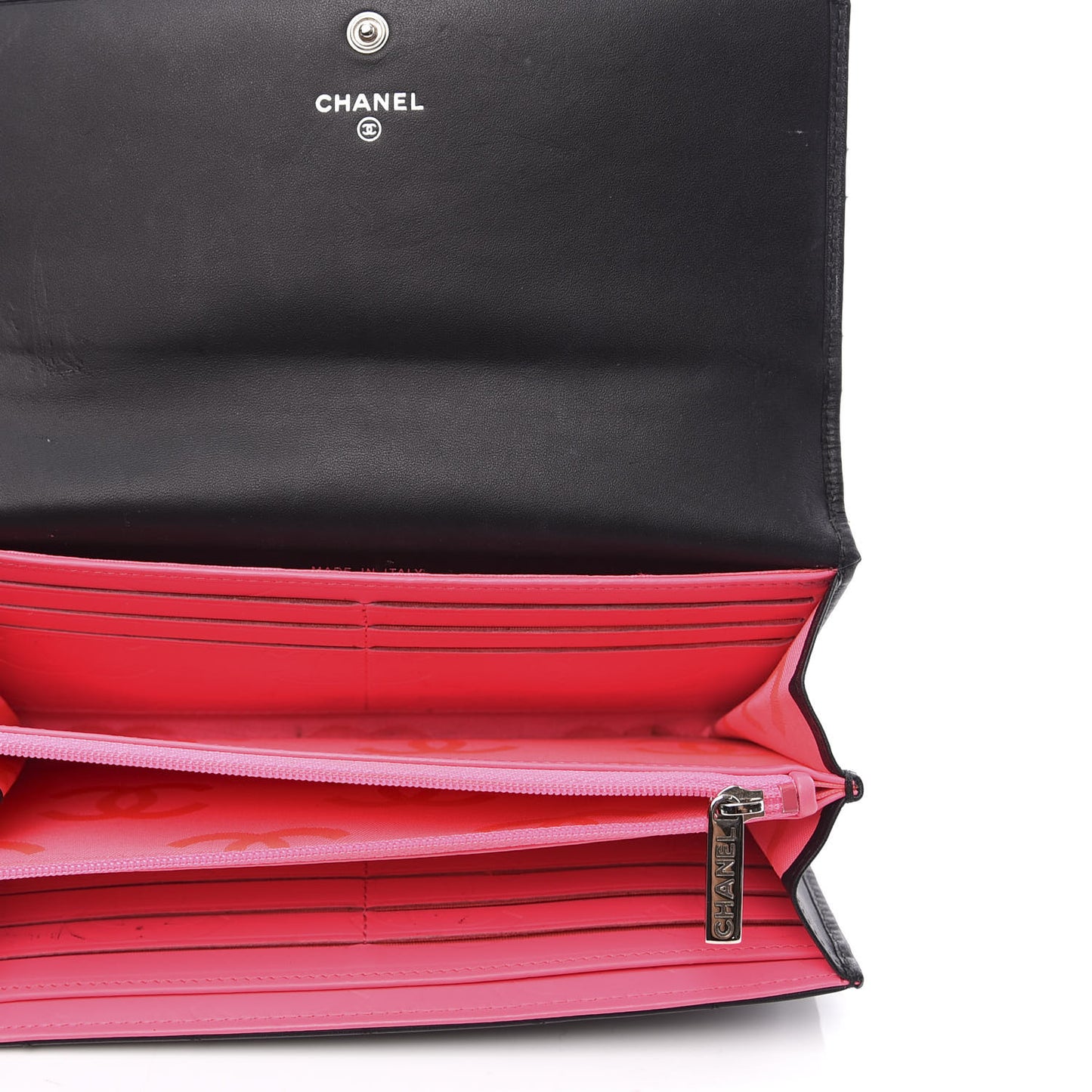 Calfskin Quilted Cambon Gusset Flap Wallet Black