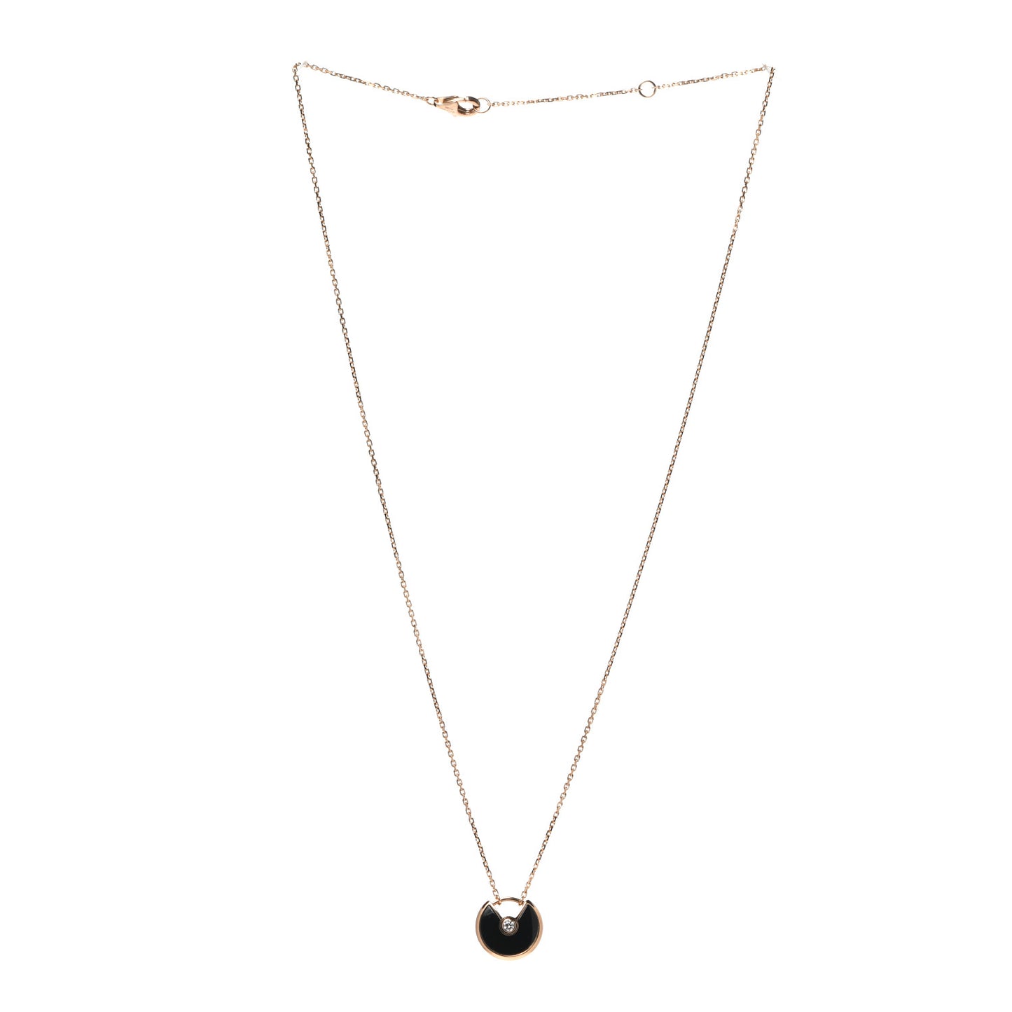 18K Pink Gold Diamond Black Onyx XS Amulette de Cartier Pendant Necklace