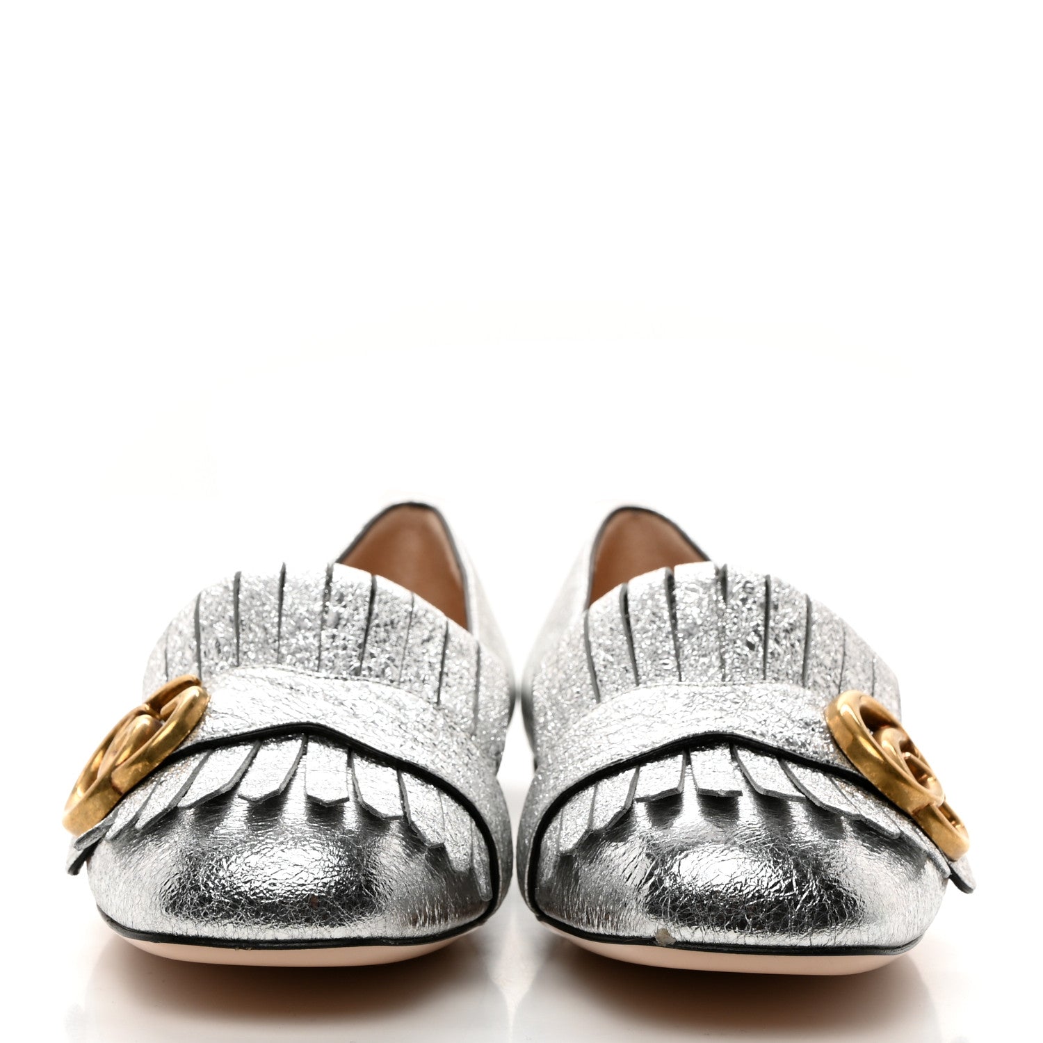 Gucci Galassia GG Marmont Fringe Flats 37.5 Argento 2 of 9