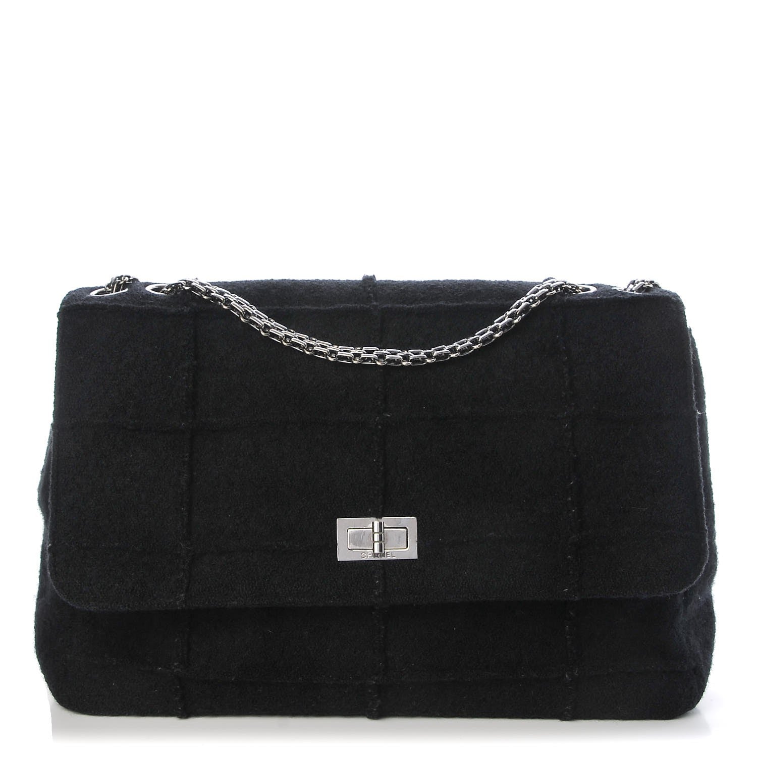 Chanel Wool Patchwork Mademoiselle Jumbo Flap Black 1 of 10