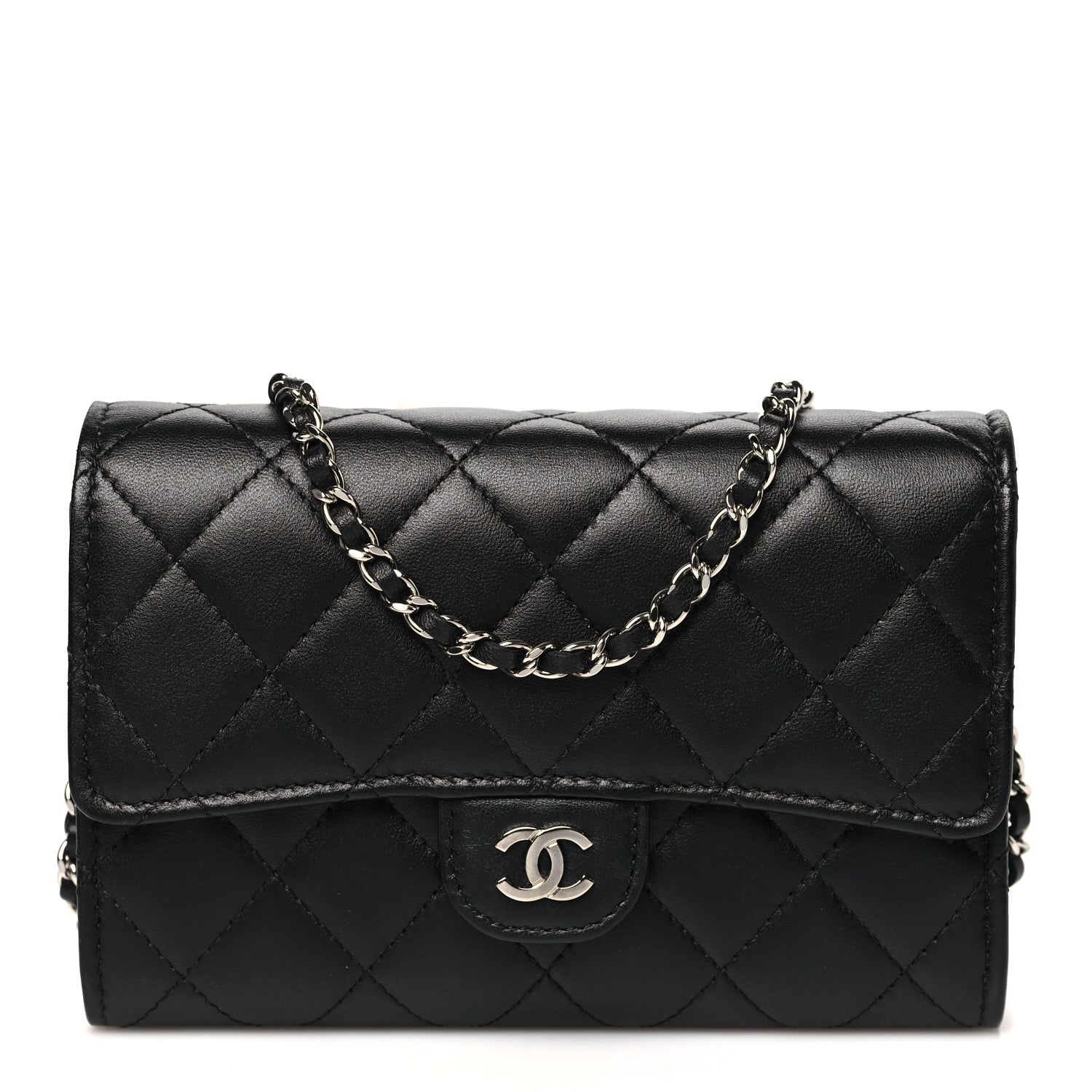 Chanel Lambskin Quilted Mini French Wallet On Chain WOC Black 1 of 11