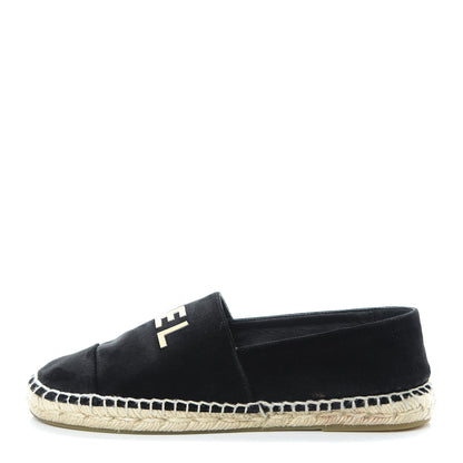 Chanel Velvet Logo Espadrilles 38 Black 1 of 12