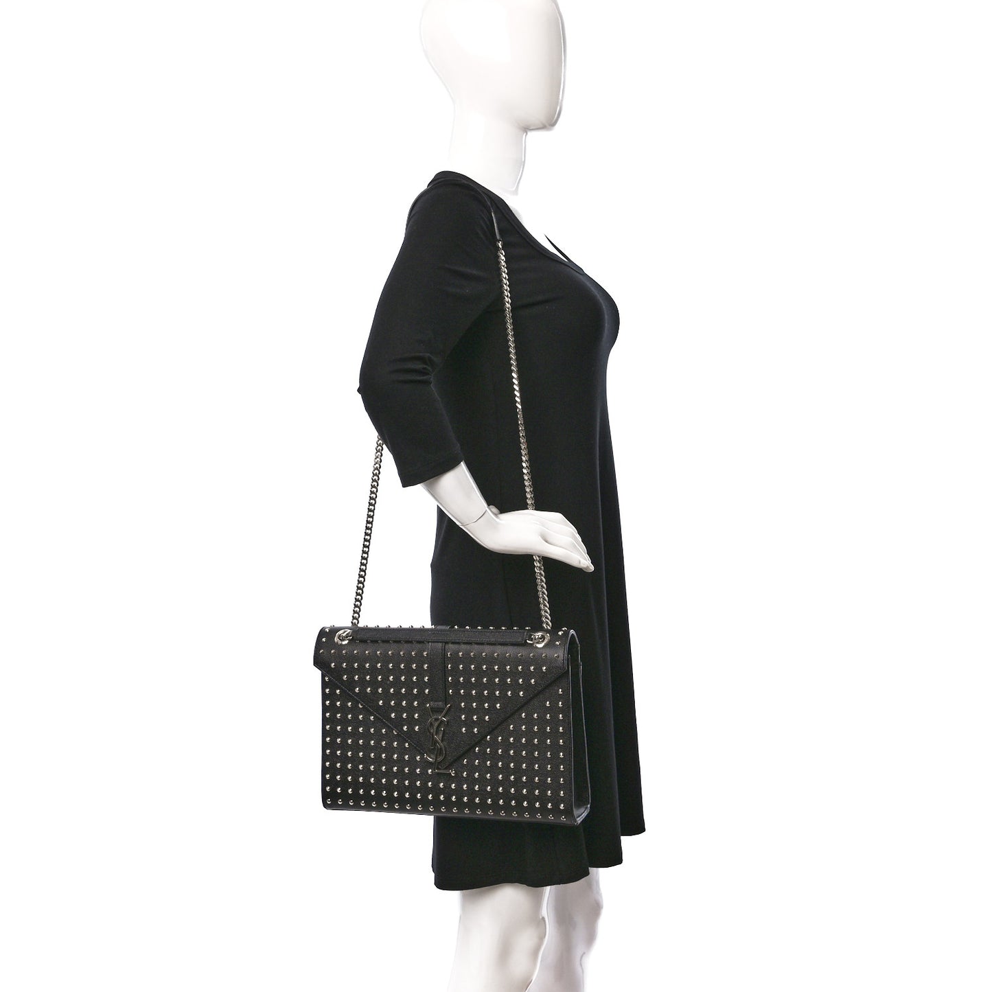 Grain de Poudre Matelasse Studded Large Monogram Satchel Black