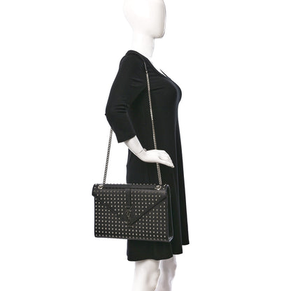 Saint Laurent Grain de Poudre Matelasse Studded Large Monogram Satchel Black 2 of 14