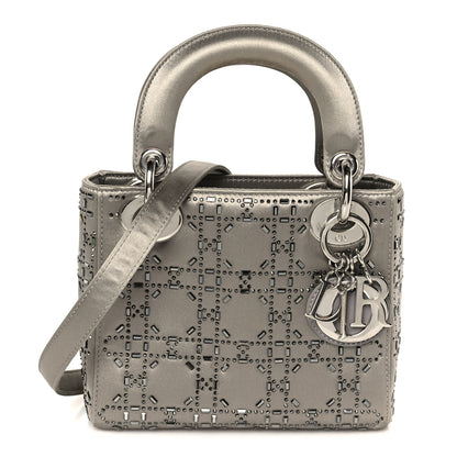 Christian Dior Satin Crystal Cannage Mini Lady Dior Gray 8 of 10