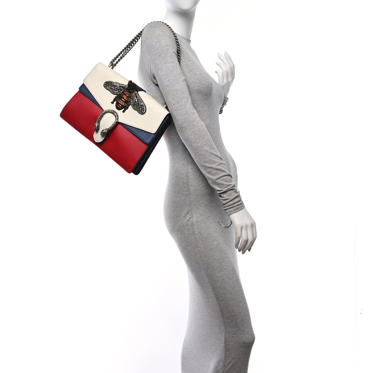 Calfskin Bee Embroidered Medium Dionysus Shoulder Bag White Blue Hibiscus Red