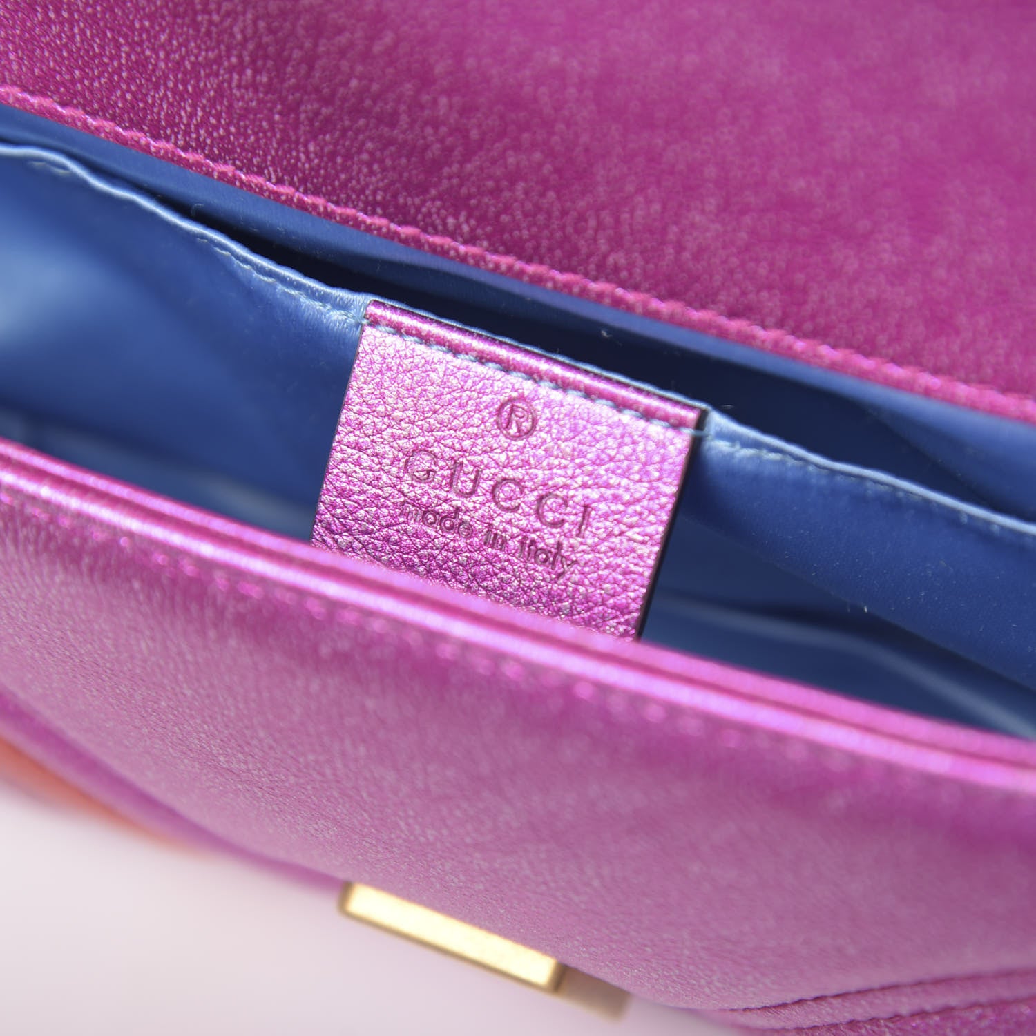 Gucci Metallic Calfskin Matelasse Mini GG Marmont Shoulder Bag Fuchsia 8 of 10