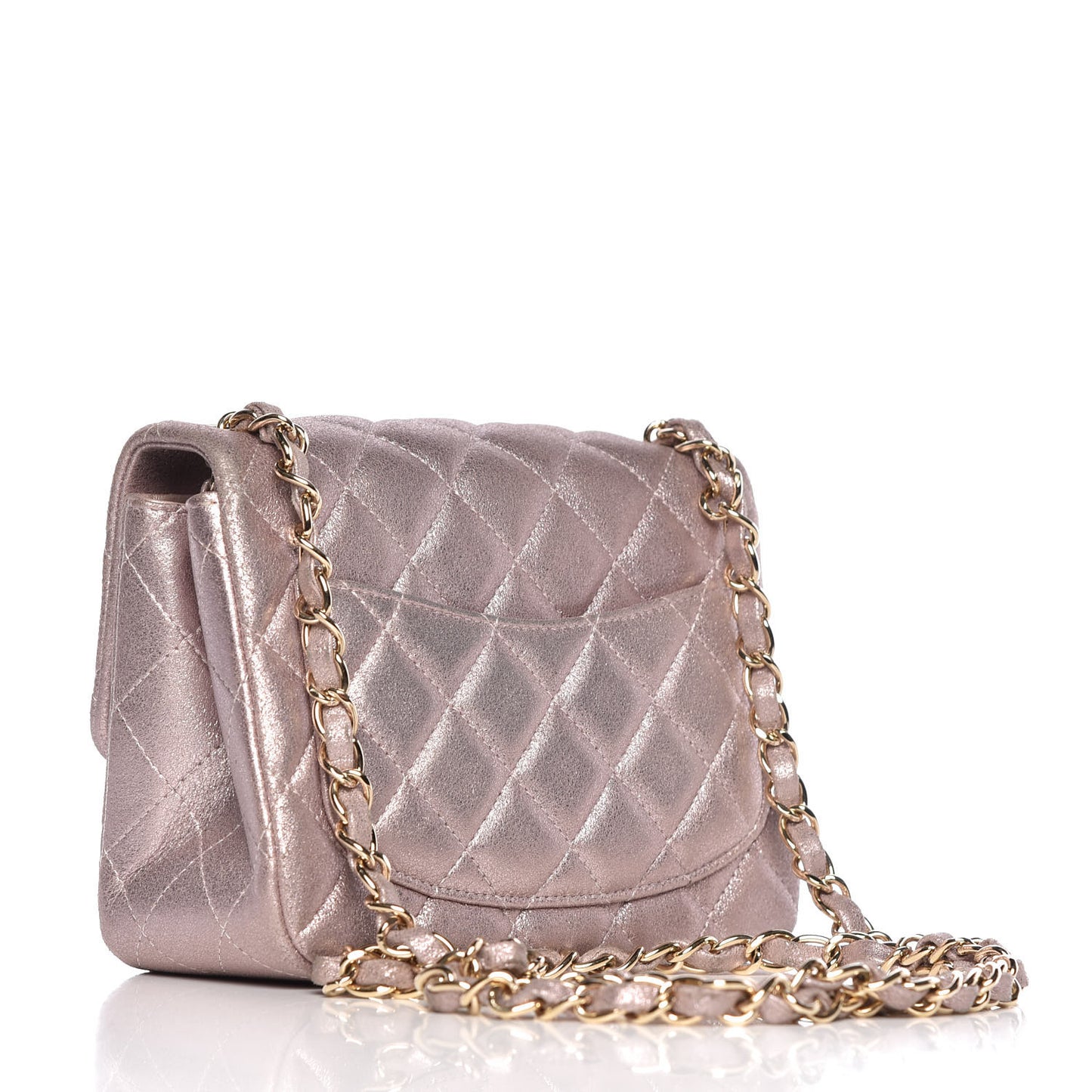 Metallic Goatskin Quilted Mini Square Flap Pink