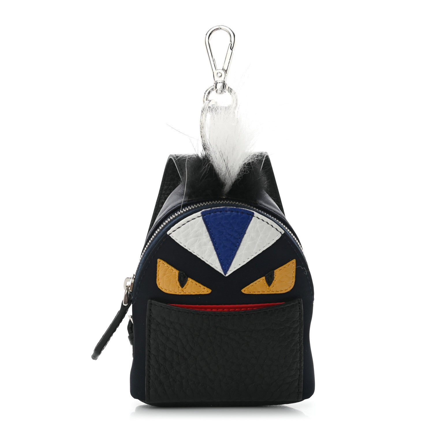 Fendi Nylon Cuoio Romano Nutria Fox Fur Monster Eyes Mini Backpack Charm Blue Black Multicolor 1 of 9
