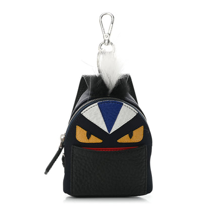 Fendi Nylon Cuoio Romano Nutria Fox Fur Monster Eyes Mini Backpack Charm Blue Black Multicolor 1 of 9