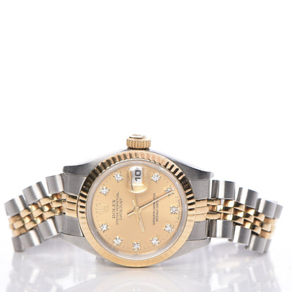 Rolex Stainless Steel 18K Yellow Gold Diamond 26mm Oyster Perpetual Datejust Watch Champagne 69173 3 of 7