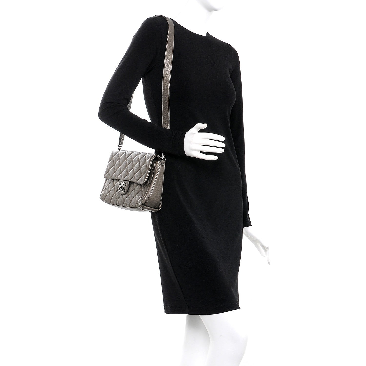 Chanel Metallic Goatskin Quilted Chain Handle Flap Pewter 2 of 7