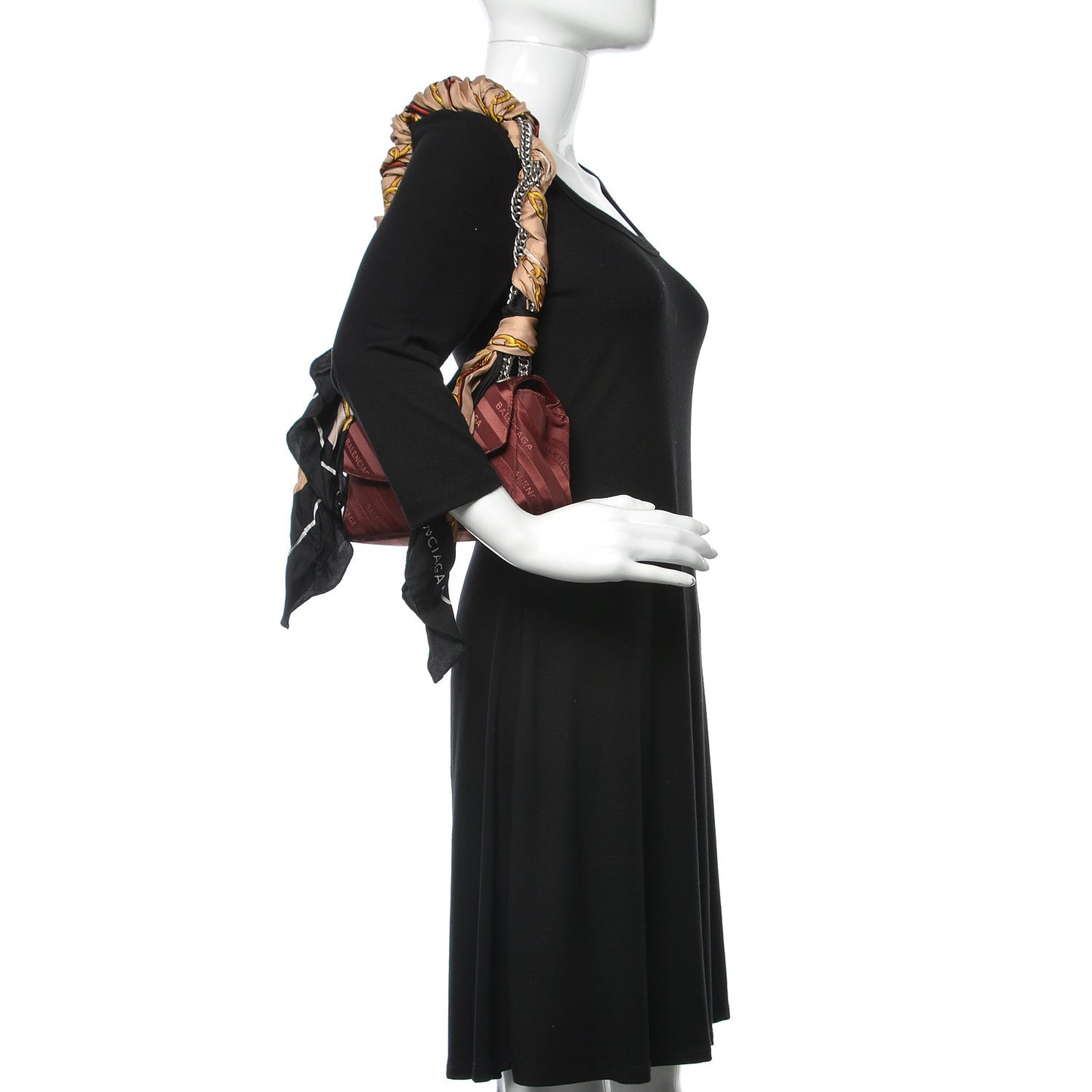 Nylon Jacquard Diagonal Logo Small Scarf Lock Chain Shoulder Bag Rouge Bordeaux Black Beige