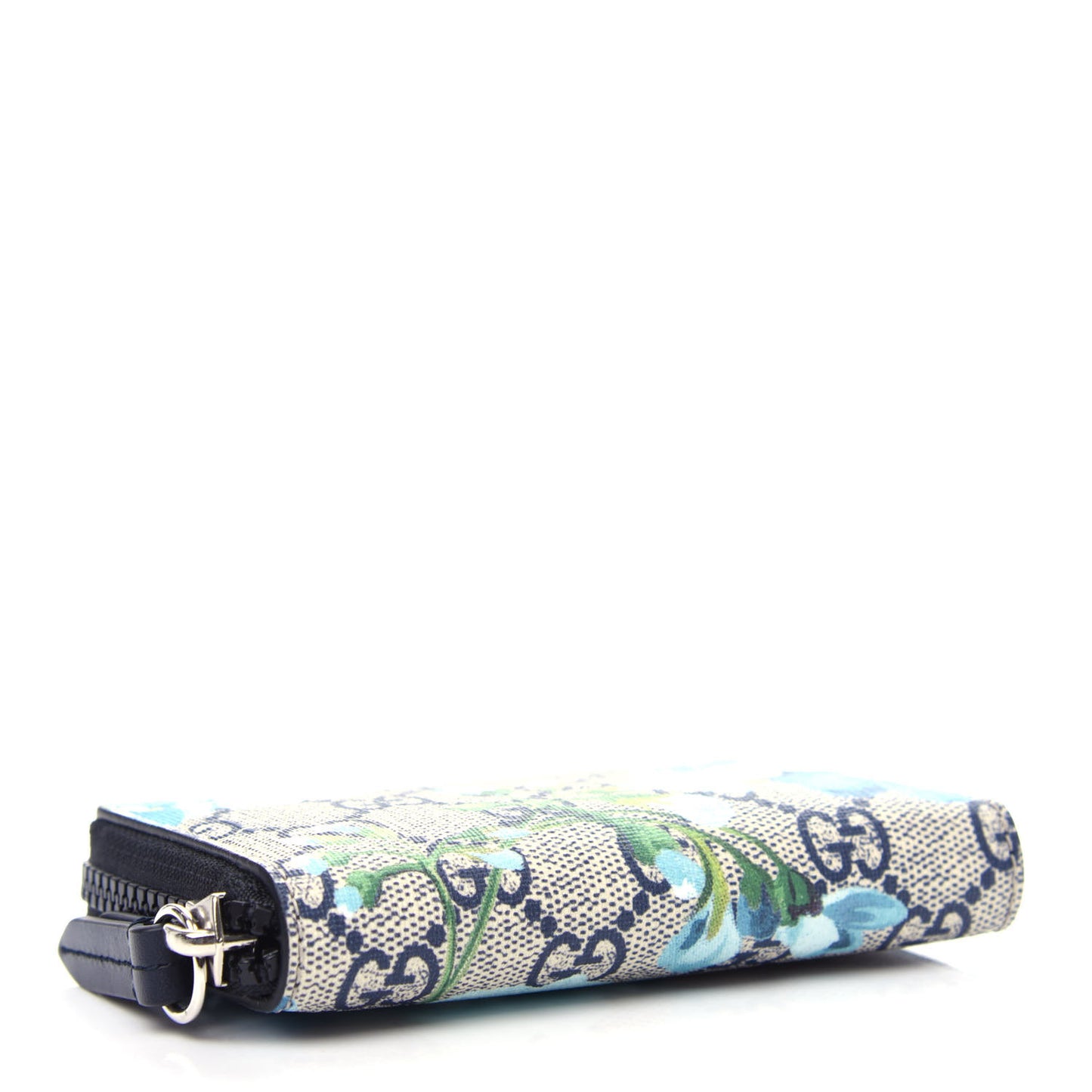 GG Supreme Monogram Blooms Zip Around Card Case Wallet Beige Blue Navy