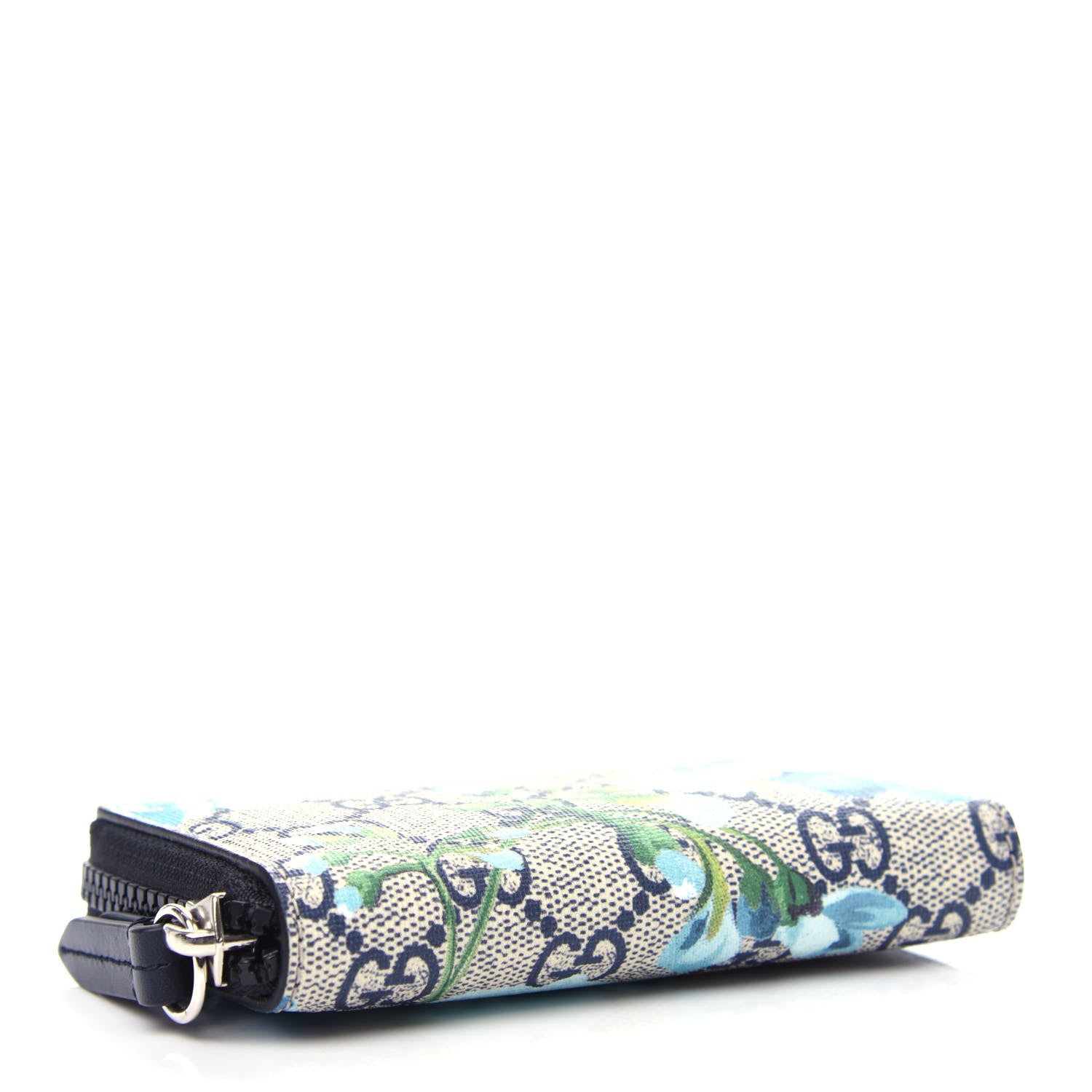Gucci GG Supreme Monogram Blooms Zip Around Card Case Wallet Beige Blue Navy 4 of 7
