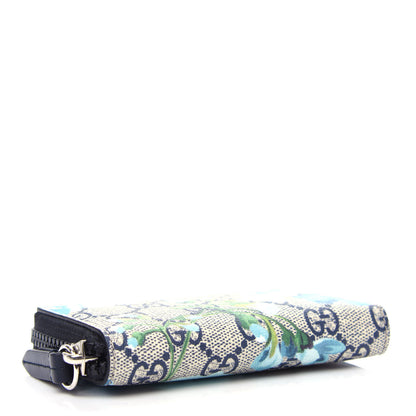 Gucci GG Supreme Monogram Blooms Zip Around Card Case Wallet Beige Blue Navy 4 of 7