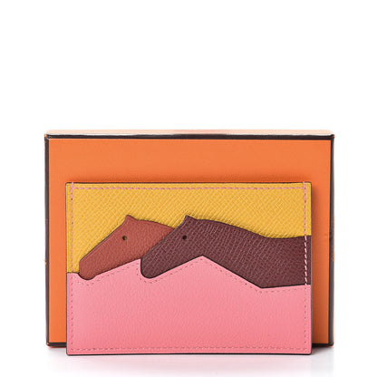 Hermes Epsom Evercolor Les Petits Chevaux Card Holder Ambre Brique Rouge H Rose Ete 8 of 8