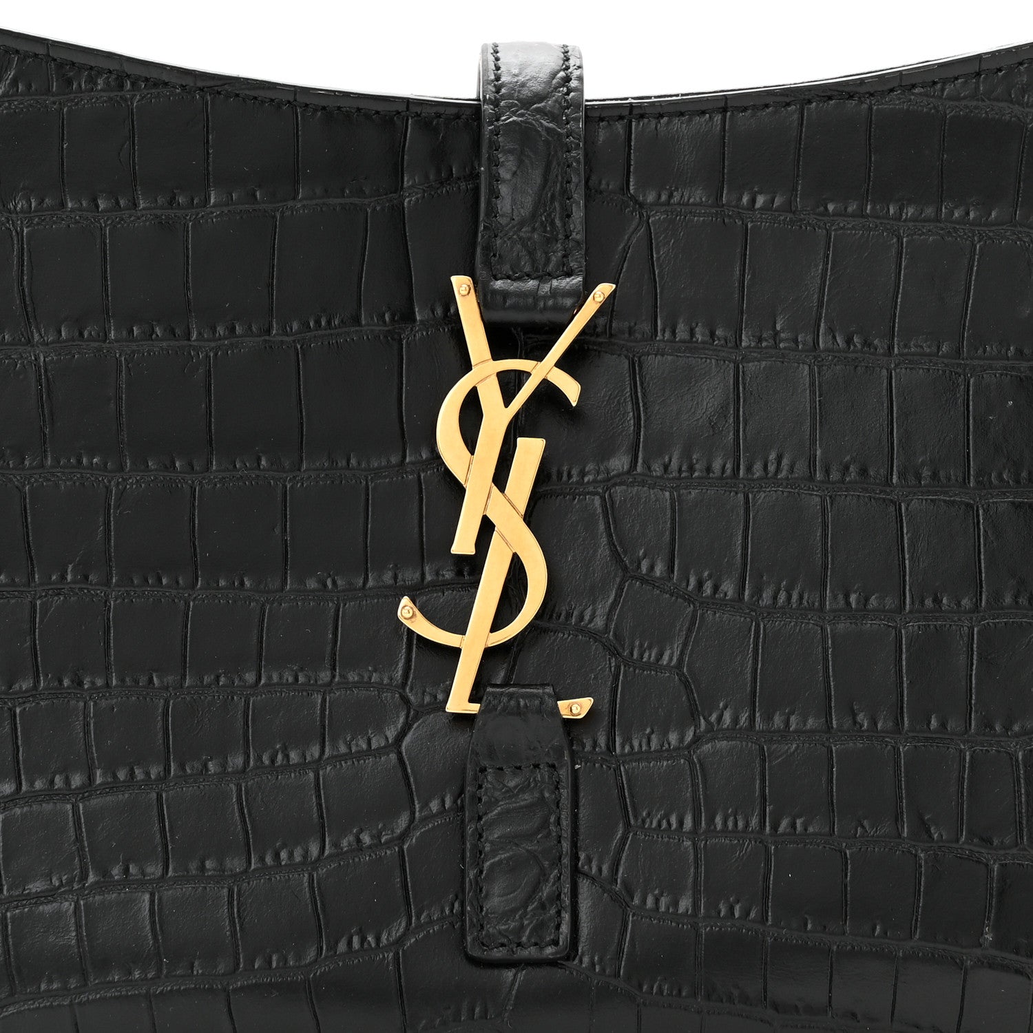 Saint Laurent Calfskin Crocodile Embossed Le 5 A 7 Hobo Black 8 of 10