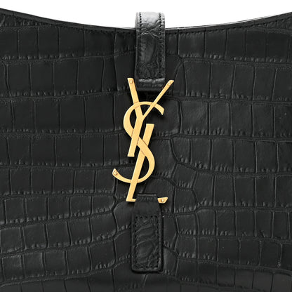 Saint Laurent Calfskin Crocodile Embossed Le 5 A 7 Hobo Black 8 of 10