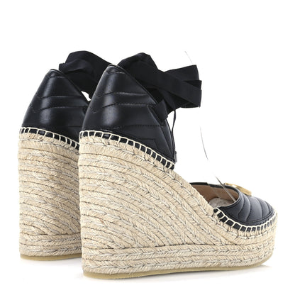 Gucci Nappa Matelasse GG Marmont Ankle Wrap Platform 35/120mm Espadrille Wedges 40.5 Black 5 of 9