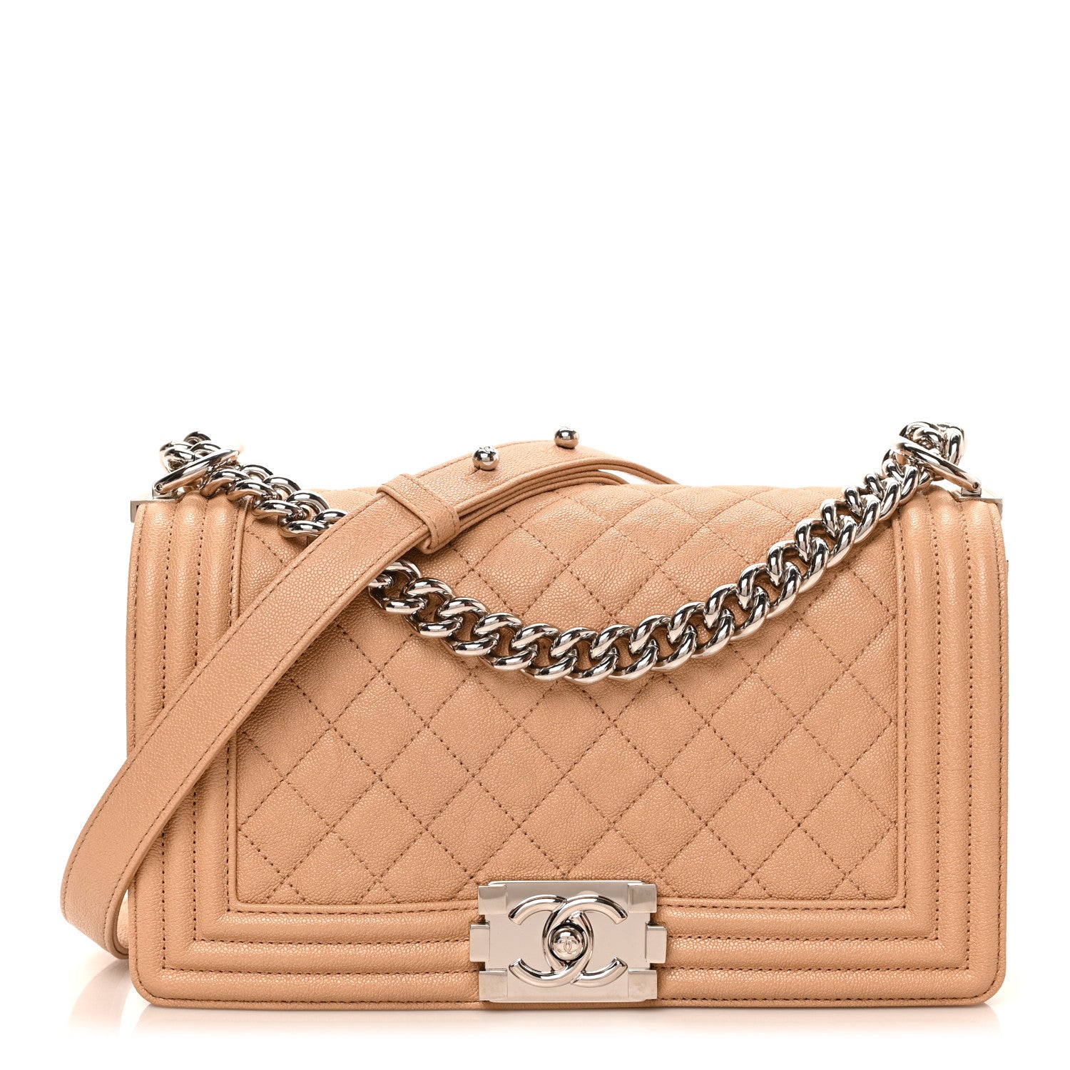 Chanel Caviar Quilted Medium Boy Flap Beige 1 of 8
