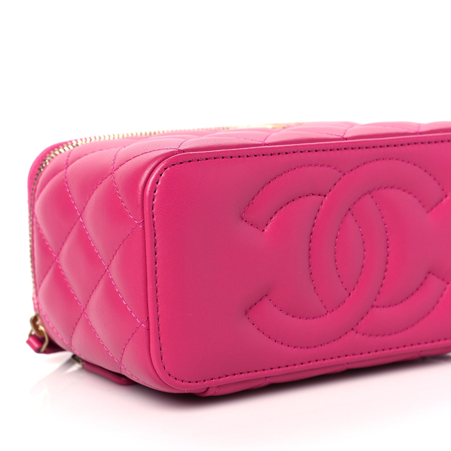 Chanel Lambskin Resin Quilted Vanity Case With Chain Fuchsia 7 of 8