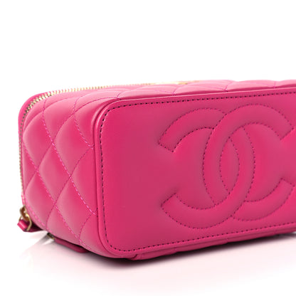 Chanel Lambskin Resin Quilted Vanity Case With Chain Fuchsia 7 of 8